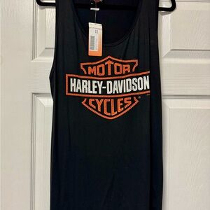 Harley-Davidson Women’s 2X Classic Scoop Tank Top Black and Orange Logo Apparel